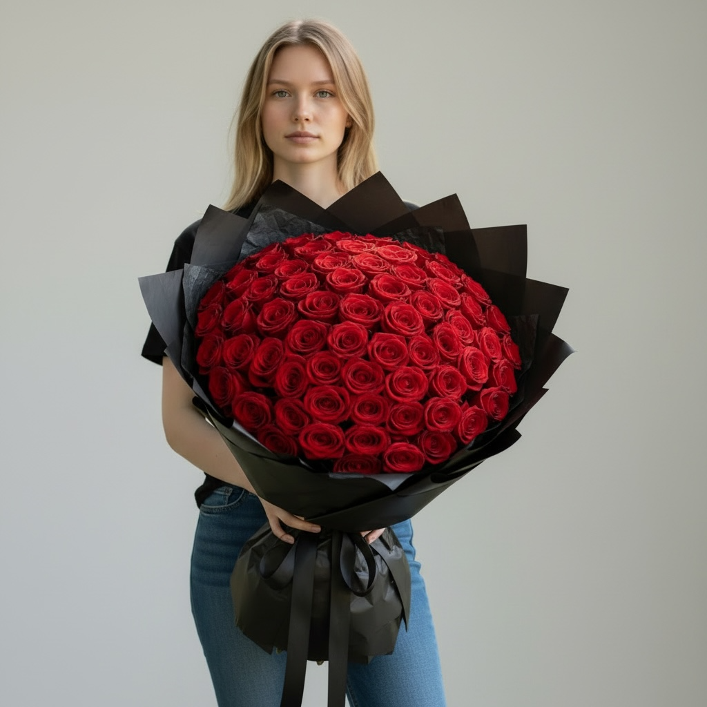 100 Red Roses Bouquet for Valentine’s Day