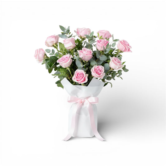 Valentine 12 Pink Roses Bouquet