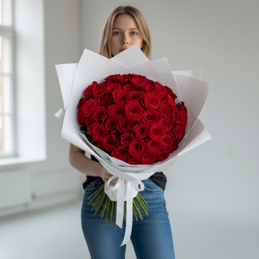 50 Red Roses Bouquet – Romantic